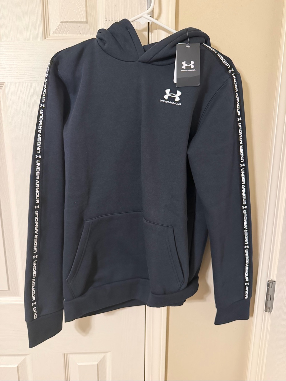 Under Armour Black Hoodie with White Logo and Sleeve Branding